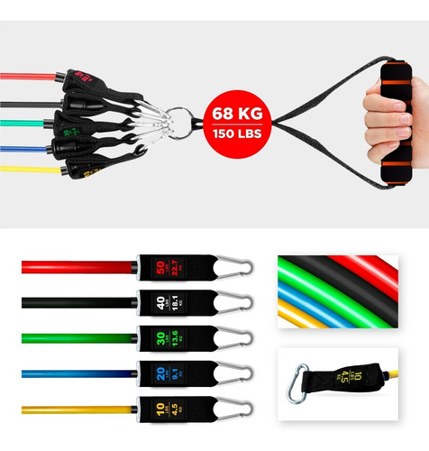 Imagen 2 de 10 de Ligas De Resistencia Premium Para Ejercicio 11 Pz