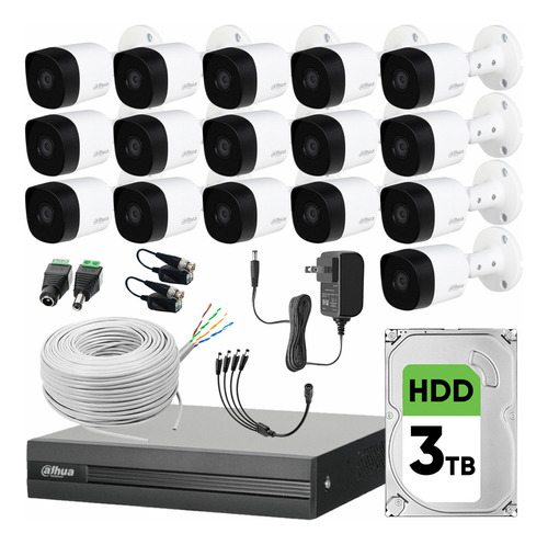 Dahua Kit Cctv 16 Cámaras 5 Mp Metal Hdd 3 Tb + Cable Utp Color Blanco