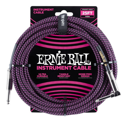 Cable Ernie Ball Guitarra Plug Angulo-recto 7 Metros Tela Color Lila Y Negro