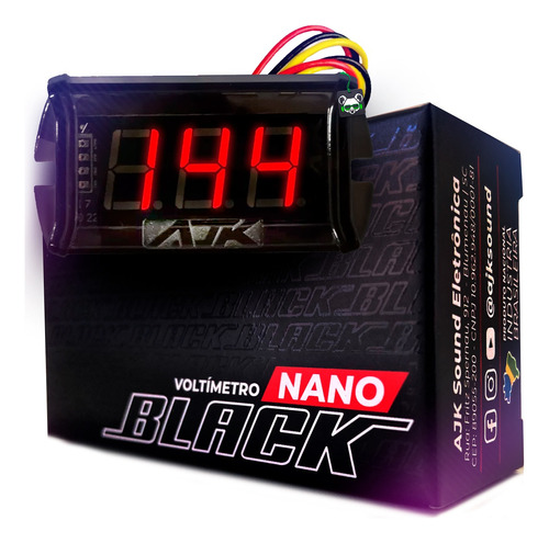Voltímetro Nano Black Digital Ajk Display Vermelho 12v 24v