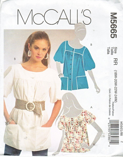 Mccall 's Patron Costura Para Tamaño Mujer Talla Loose Boton