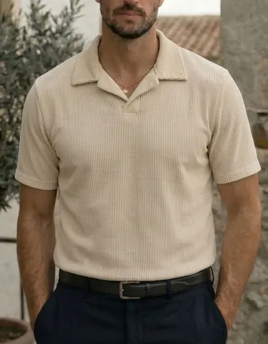 Camisa Camiseta Polo Texturizada Sem Botão