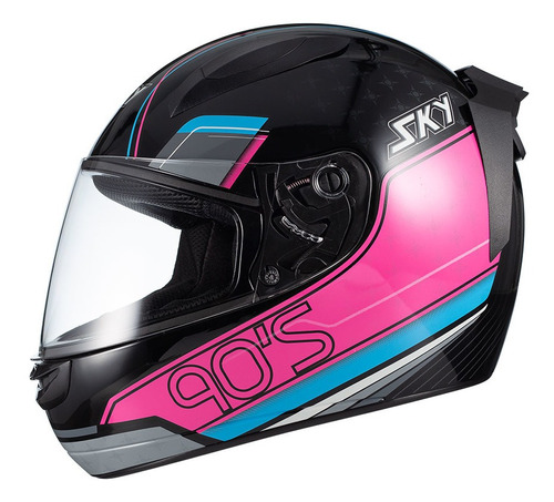 Capacete Sky Two Anos 90 Preto E Rosa Desenho Solid Tamanho do capacete 62