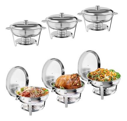Gaomon 5qt Chafing Dish Buffet Set Of 6 Pack, Round Stainles