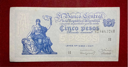 Billete 5 Pesos Serie Del Progreso Bottero 1875