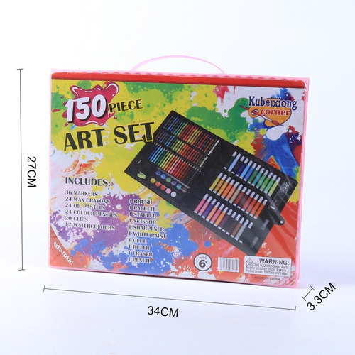 Set Arte Colores Crayones Plumones Acuarelas Estuche 150 Pzs Estuche-rosa