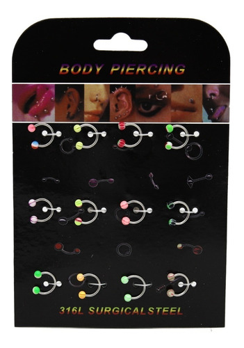 Piercing Circular Barbell Acero Uv Color 1 Display 1,2x8x3mm Color Mix De Colores