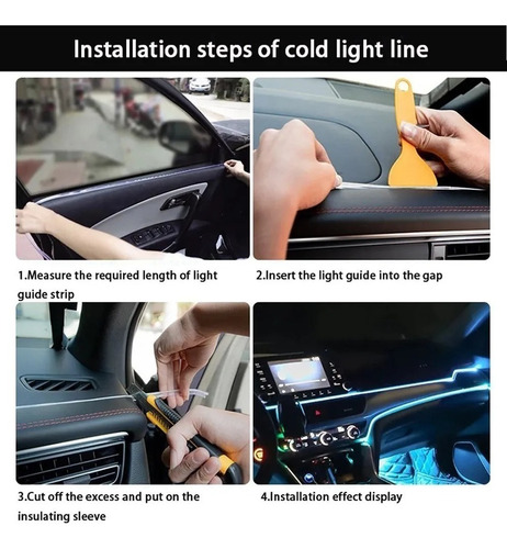 Imagen 5 de 10 de Hilo Tira Luz Neon Colores Led Conector 12v Auto Moto 5m