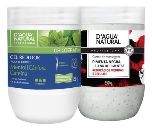 Kit Creme Massagem Pimenta Negra 650g Gel Cafeína 750g