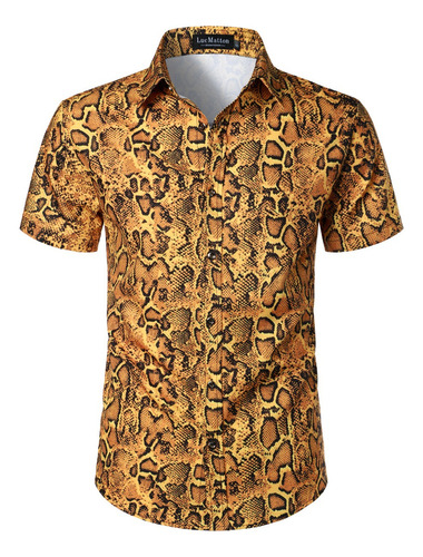 Camisa Vintage Con Estampado De Piel De Serpiente Para Hombr