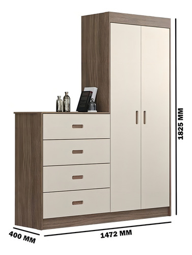 Armario New Baby Oak de color blanco roto con tocador, color marrón Canaan
