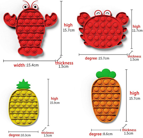 4 Piezas Empujar Burbuja Fruta Sensorial Fidget Autismo Estr