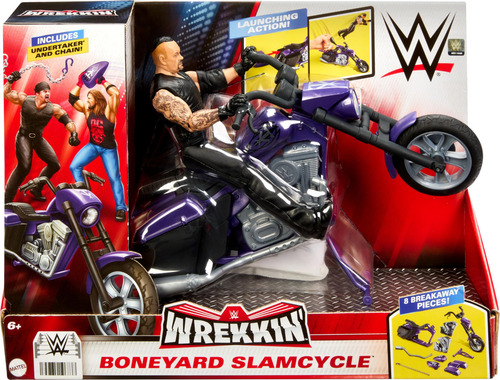 Mattel Wwe Wrekkin' Slamcycle - Conjunto De Juego De Vehículo Y Figura De Acción Con Motocicleta De Juguete Y Undertaker De 6 Pulgadas, Piezas Coleccionables, Acción De Lanzamiento Y Separaciones
