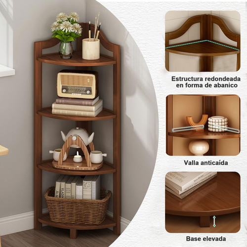 Estante Librero Esquinero Moderno Multifuncional 4 Capas Marrón Oscuro