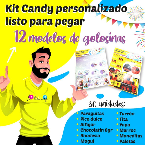 Kit Candy Bar P/golosinas Listo Para Pegar, Cortado X 30uni