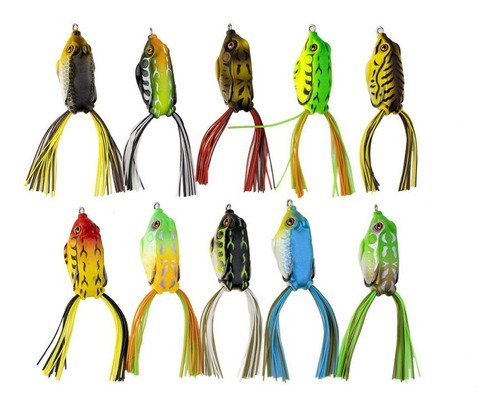 Kit Com 10 Iscas Artificiais Frog Sapo Para Traira + Estojo