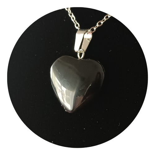 Dije Corazón Piedra Obsidiana Negra Acero Granate