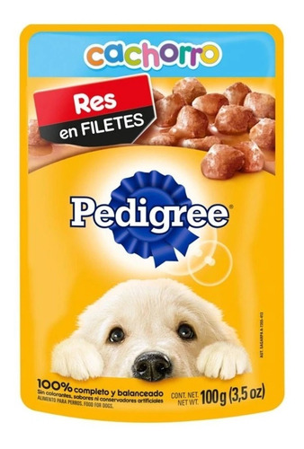 12 Sobres Pedigree Alimento Húmedo Cachorros, Res / Pollo.