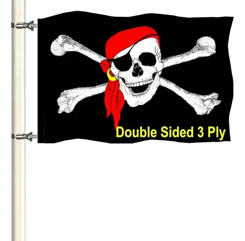 Bandiera Pirata Jolly Roger 12x18 Pollici, Con Bastone In Legno, 100 Bandiera Pirata Jolly Roger 12x18 Pollici, Con Bastone In Legno, 100