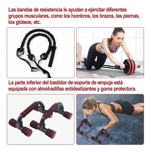 Kit Ejercitador Rueda Abdominales Barras Push-up Cuerda