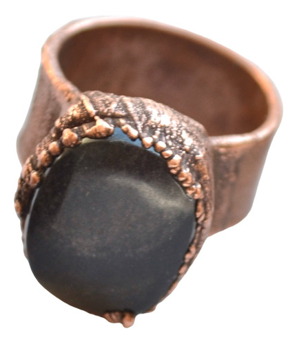 Anillo De Obsidiana Negra, Cobre, Piedra Natural Mexicana