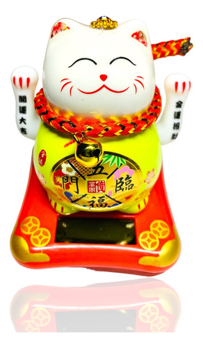 Maneki Neko Gato Suerte Fortuna Cerámica Verde Solar