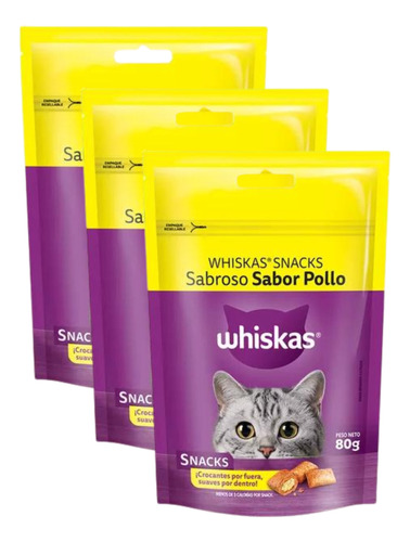 Whiskas Snacks Sabroso Sabor Pollo 3 X 80gr - Happy Tails 