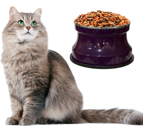 Imagem 1 de 3 de Comedouro Alto Para Gatos Em Alumínio Roxo Gastrobel+ Brinde
