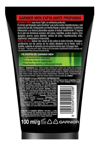 Imagen 3 de 6 de Exfoliante Anti-acné Garnier Men Acno Fight 100ml