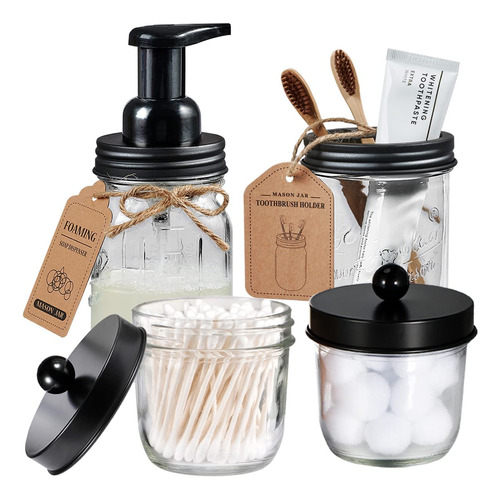 Juego De Accesorios De Baño Amolliar Mason Jar, Paquete De 4