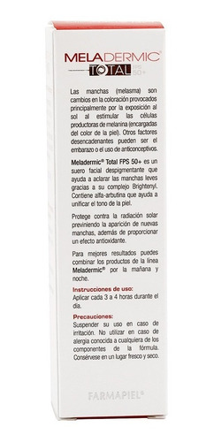 Imagen 7 de 7 de Suero Facial Aclarador Despigmentante Meladermic Fps 50+ 30g
