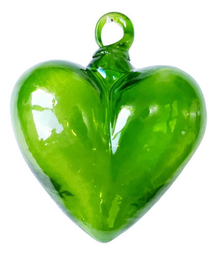Corazón Verde Vidrio Soplado Fina Artesanía Argolla 18 Cm
