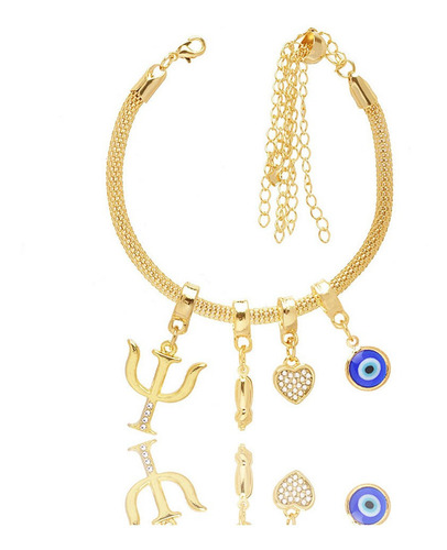 Pulseira Berloque Profissão Psicologia Folheado A Ouro 18k Comprimento 18 Diâmetro 3 Cm
