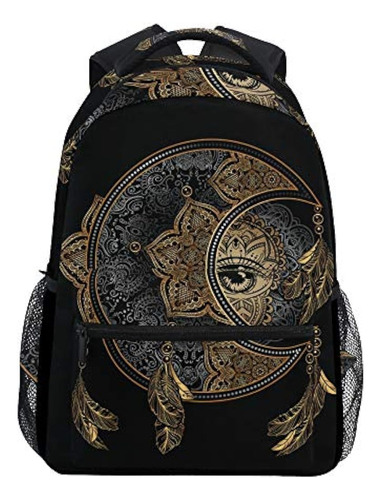 Alaza Boho Chic Golden Crescent Moon & Sun Mandala Mochila G