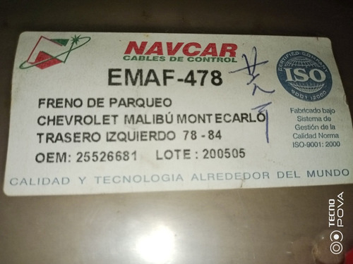 Guaya Freno De Parqueo Emaf-478/chevr Malibu Montecarlos 