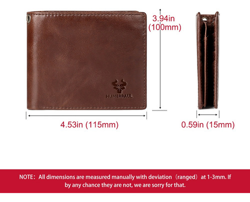 Cartera De Cuero Genuino Con Cierre Antirrobo Rfid Para Homb
