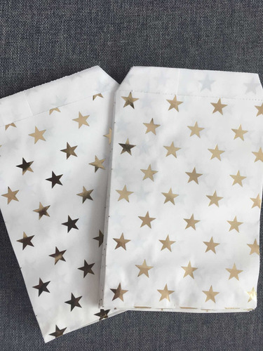 Bolsas De Papel Estrellas Metálicas Dorada 10x15cm