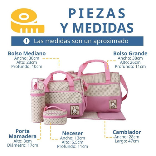 Imagen 2 de 2 de Set Bolso Maternal Bebe 5 Piezas Con Cambiador Violeta Tcweb
