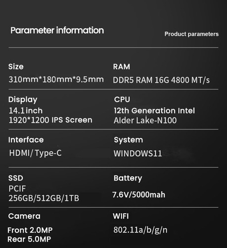 E140w Windows 11 14 Pulgadas 16gb Ram + 256gb Ssd Intel N100