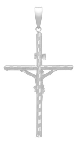 Dije Cruz Tubular Diamantado Ajedrez Cristo Plata 925 7 Cm Plateado