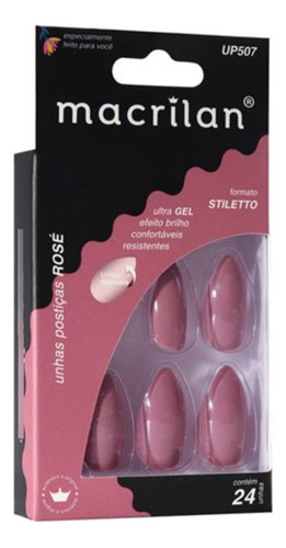 Unhas Postiças Rosé Stiletto Macrilan Up507 C/24