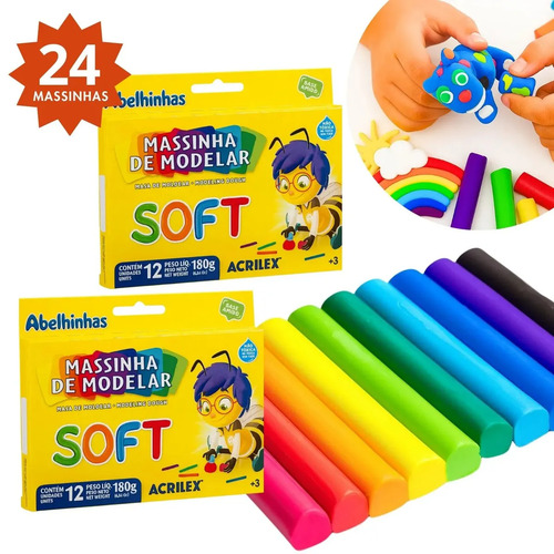 Kit 24 Massinhas de Modelar Soft 12 Cores Infantil Escolar Não Tóxico Super Macia Gurumania