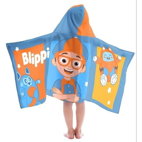 Toalla Capucha Blippi De Algodón Azul Baño De Piscina...