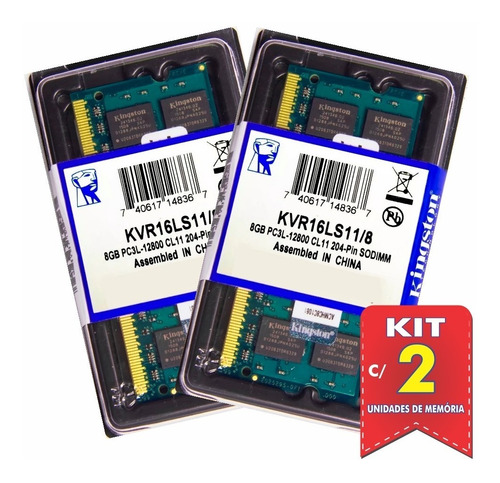 Memória  Kingston Ddr3 8gb 1600 Mhz Notebook Kit C/ 02 Unid