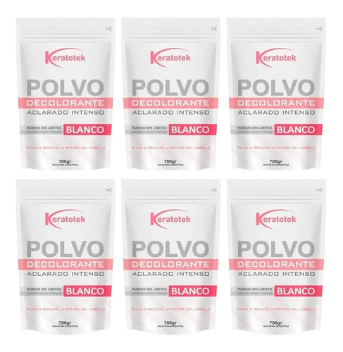 6 Polvos Decolorante Intenso Blanco Keratotek X 700 Gr