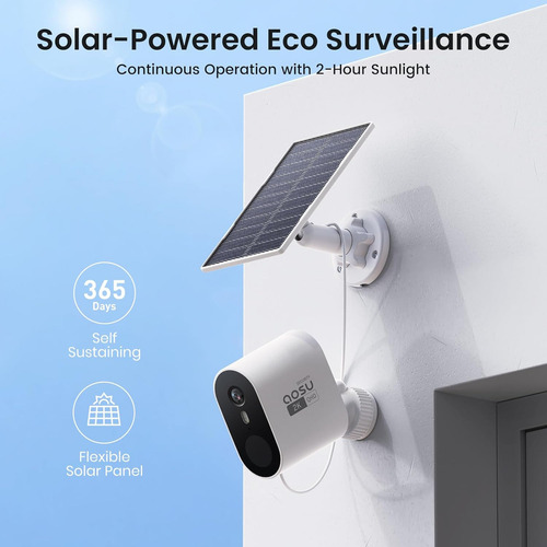Solar Cámara De Seguridad Exterior Inalámbrico Wifi Vision Nocturna 2k Conectar Con La AOSU C7P Homebase