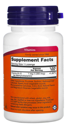 Vitamina B-12 1mg Com Metilcobalamina Now 100pastilhas