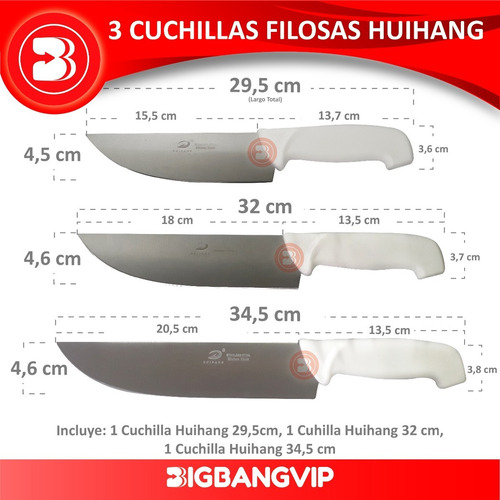 Imagen 2 de 8 de Cuchilla Cocina X3 Filosos 29cm 32cm 34cm Acero 7 8 9