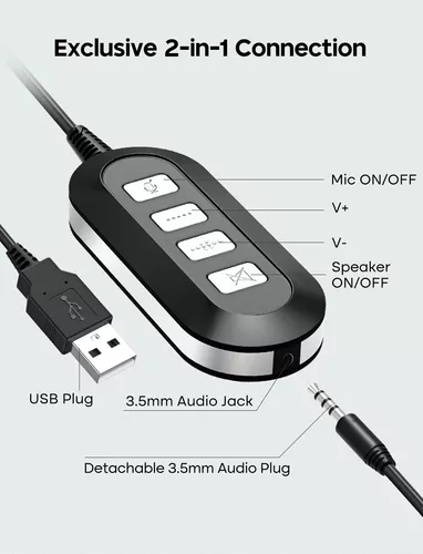 Auriculares USB para computadora portátil con micrófono para computadora  portátil, auriculares estéreo de centro de llamadas con cable de 0.138 in  con