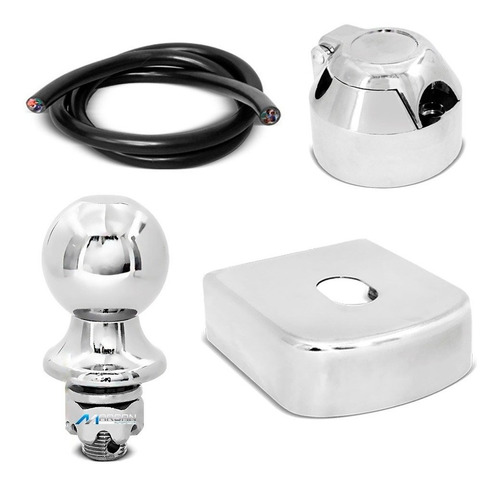 Kit Para Engate Bola Tomada 7 Polos Capa Inox 85mm Chicote